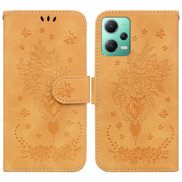 For Xiaomi Redmi Note 12 5G Butterfly Rose Embossed Leather Phone Case