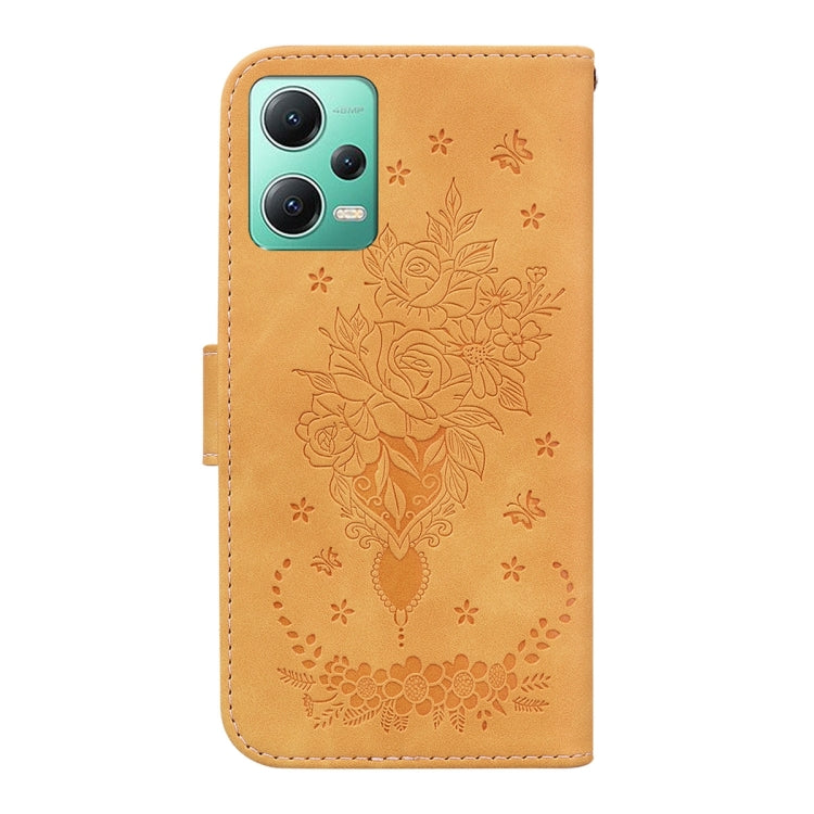 For Xiaomi Redmi Note 12 5G Butterfly Rose Embossed Leather Phone Case