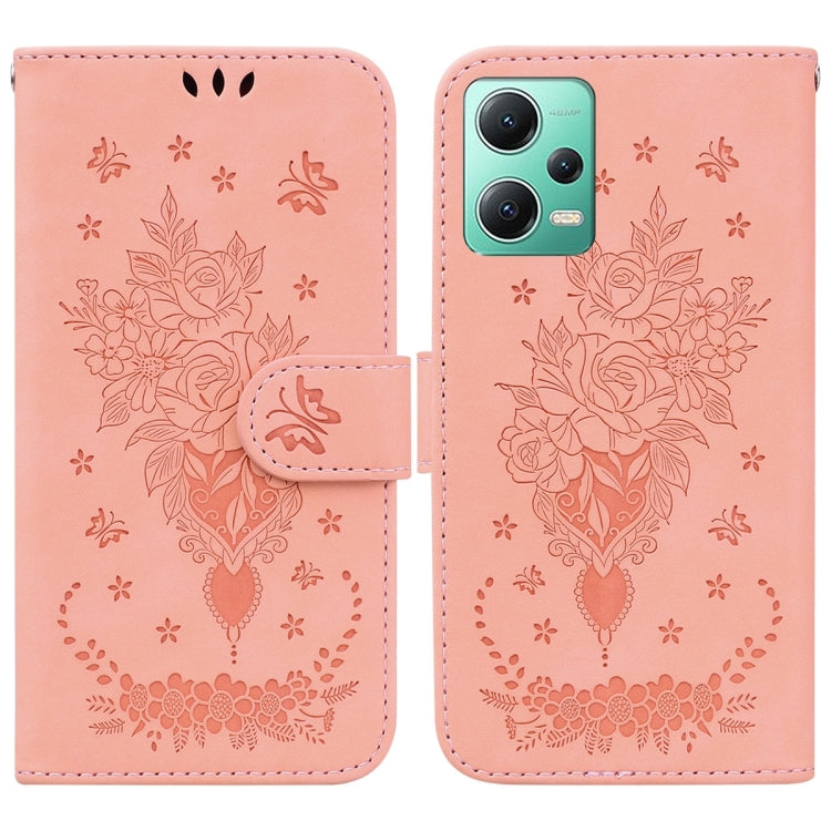 For Xiaomi Redmi Note 12 5G Butterfly Rose Embossed Leather Phone Case