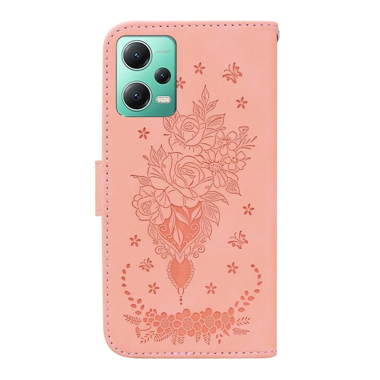For Xiaomi Redmi Note 12 5G Butterfly Rose Embossed Leather Phone Case