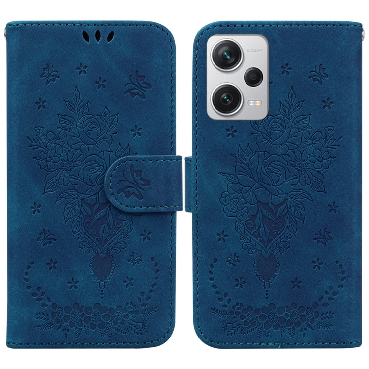 For Xiaomi Redmi Note 12 Pro+ Butterfly Rose Embossed Leather Phone Case