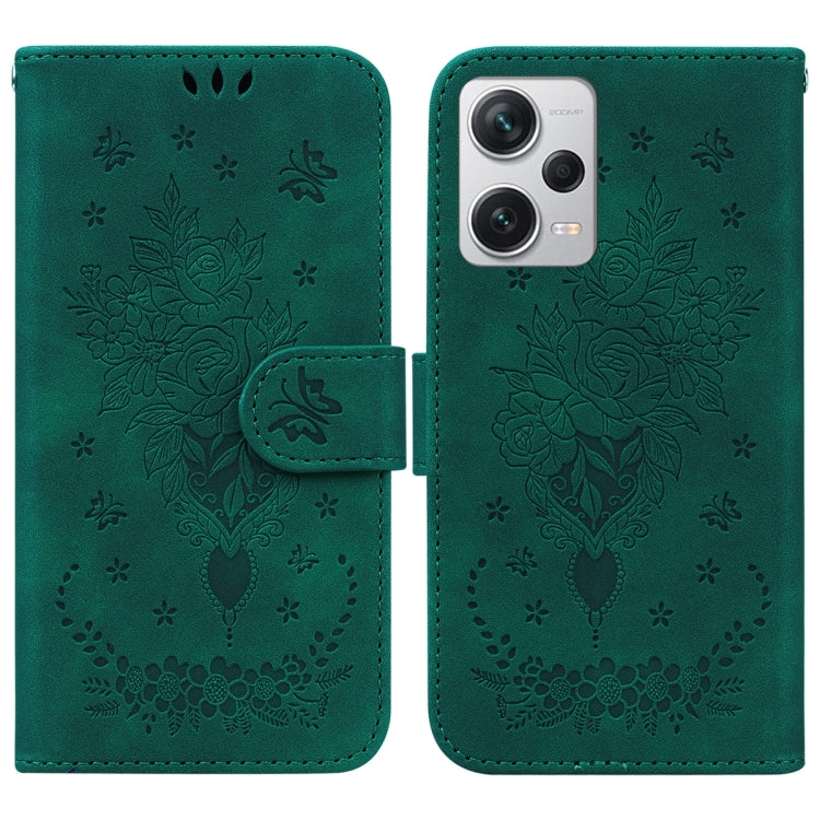 For Xiaomi Redmi Note 12 Pro+ Butterfly Rose Embossed Leather Phone Case