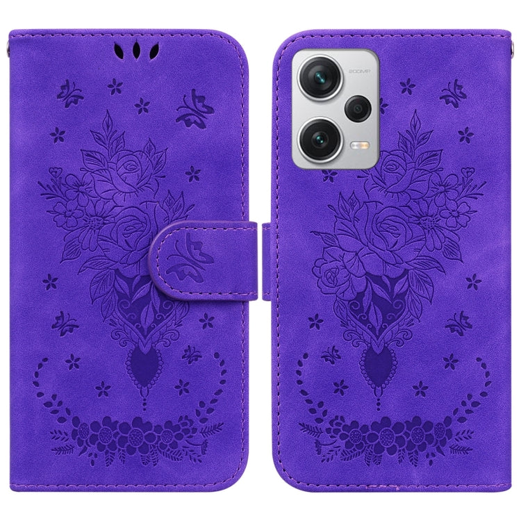 For Xiaomi Redmi Note 12 Pro+ Butterfly Rose Embossed Leather Phone Case