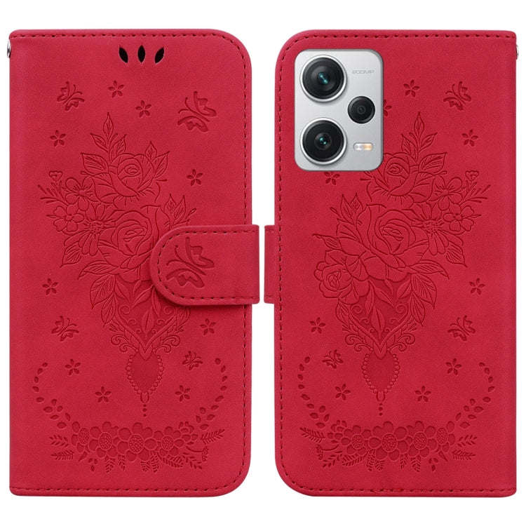 For Xiaomi Redmi Note 12 Pro+ Butterfly Rose Embossed Leather Phone Case