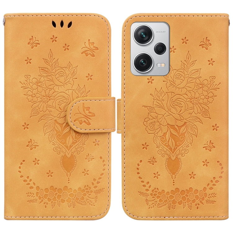For Xiaomi Redmi Note 12 Pro+ Butterfly Rose Embossed Leather Phone Case