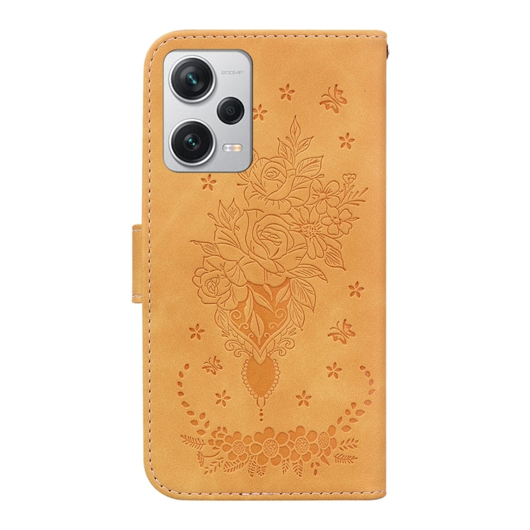 For Xiaomi Redmi Note 12 Pro+ Butterfly Rose Embossed Leather Phone Case