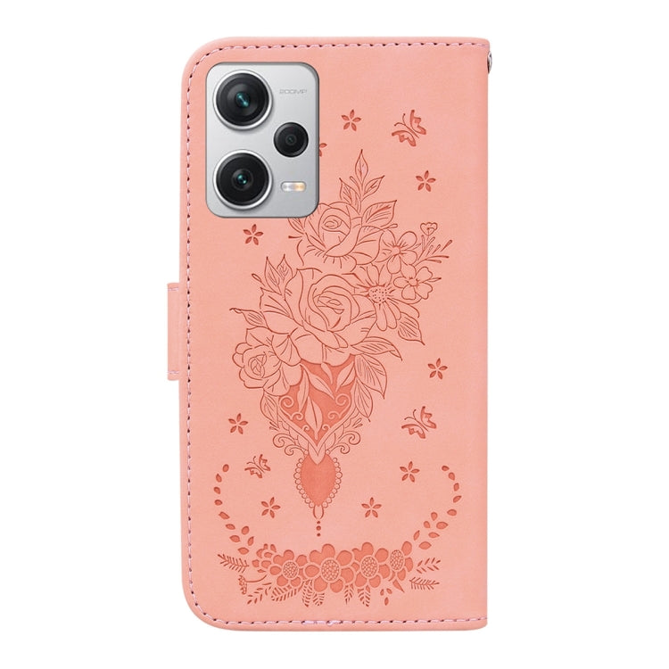 For Xiaomi Redmi Note 12 Pro+ Butterfly Rose Embossed Leather Phone Case