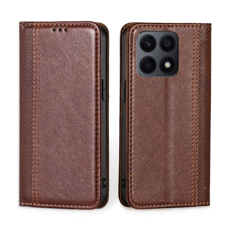 For Honor X8A Grid Texture Magnetic Flip Leather Phone Case