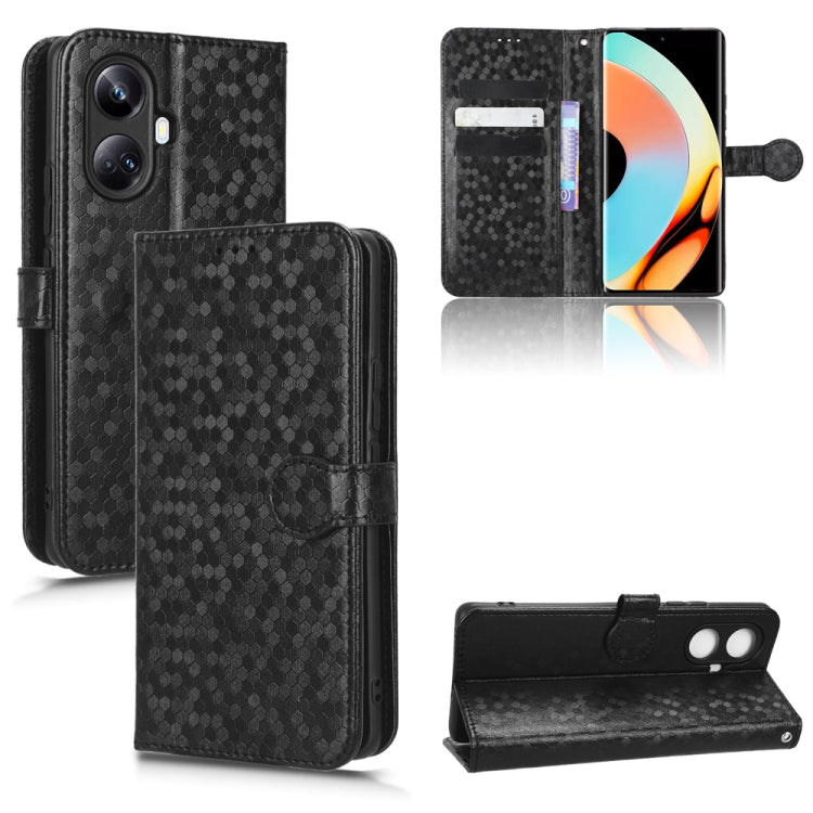 For Realme 10 Pro+ Honeycomb Dot Texture Leather Phone Case
