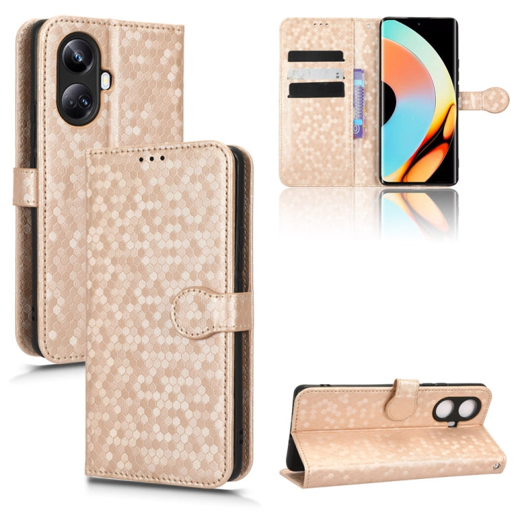 For Realme 10 Pro+ Honeycomb Dot Texture Leather Phone Case