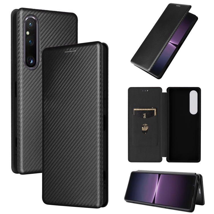 For Sony Xperia 1 V Carbon Fiber Texture Flip Leather Phone Case