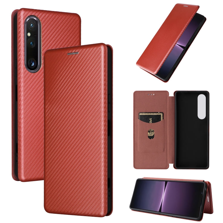 For Sony Xperia 1 V Carbon Fiber Texture Flip Leather Phone Case