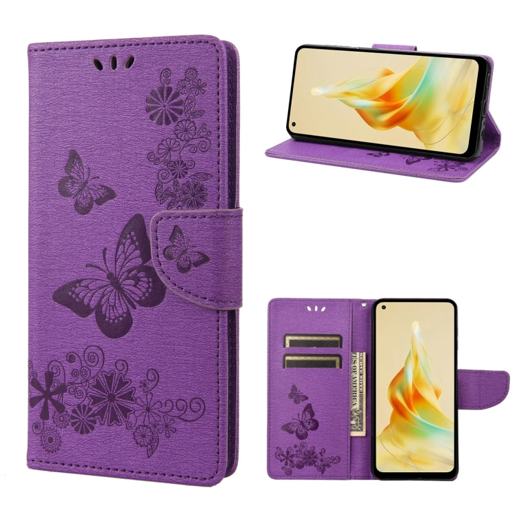 For OPPO Reno8 T 4G Butterfly Embossed Horizontal Flip Leather Phone Case