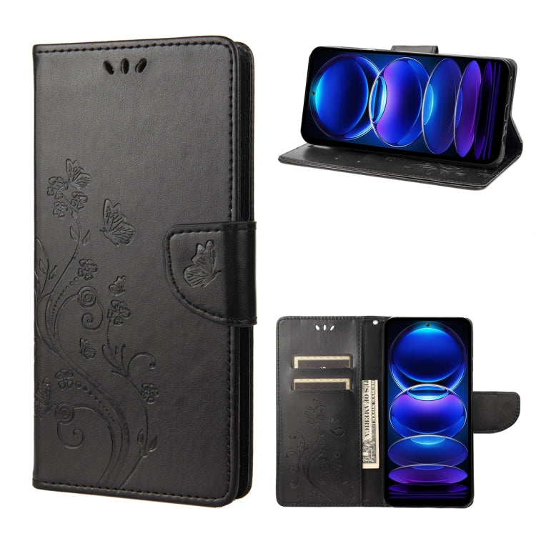 For Xiaomi Redmi Note 12 5G Global / Poco X5 5G Butterfly Flower Pattern Leather Phone Case