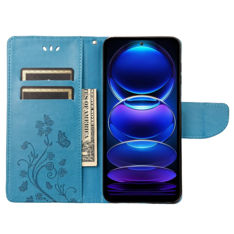 For Xiaomi Redmi Note 12 5G Global / Poco X5 5G Butterfly Flower Pattern Leather Phone Case