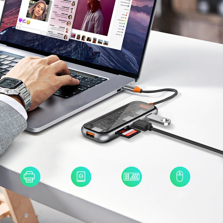 WiWU 5 in 1 Cyber Series Multi-function USB-C / Type-C Docking Station HUB(Space Grey)