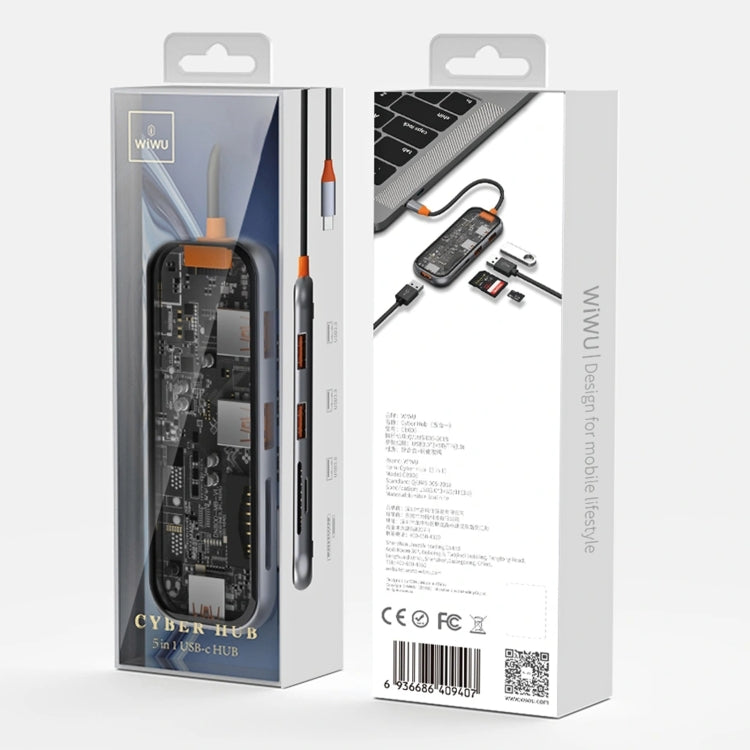 WiWU 5 in 1 Cyber Series Multi-function USB-C / Type-C Docking Station HUB(Space Grey)