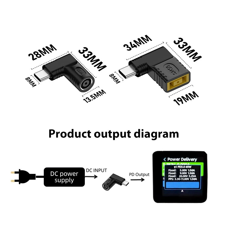 5.5x2.1mm 65W DC Input to USB-C / Type-C PD Power Adapter