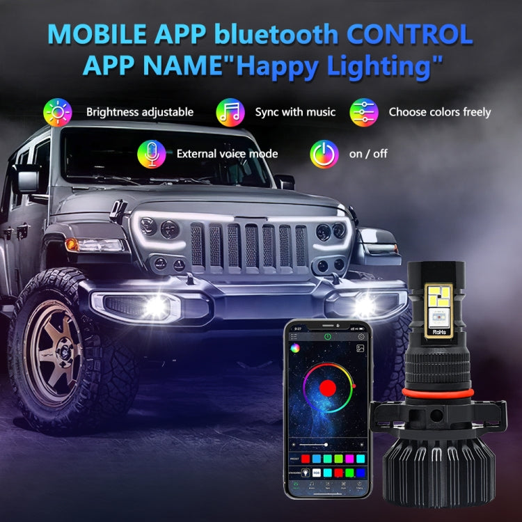 EV23 1 Pair 5202 60W / 15000LM / DC 9-16V IP68 Waterproof Car RGB Fog Light