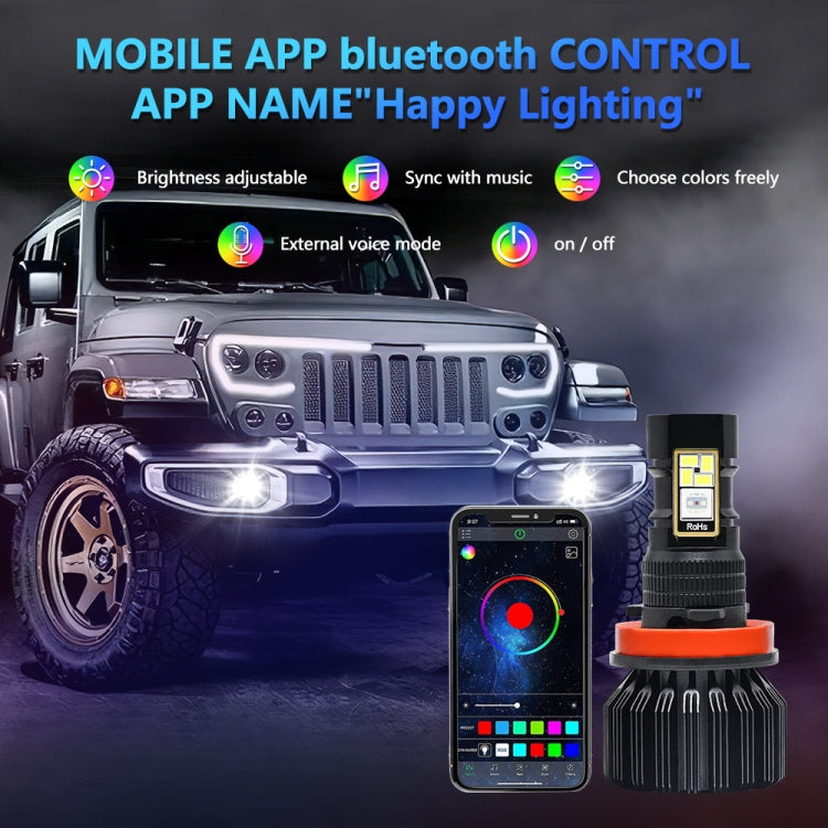 EV23 1 Pair H11 60W / 15000LM / DC 9-16V IP68 Waterproof Car RGB Fog Light