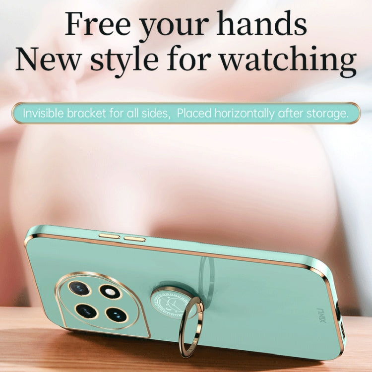 For OnePlus Ace 2 XINLI Straight Edge 6D Electroplate TPU Phone Case with Ring Holder