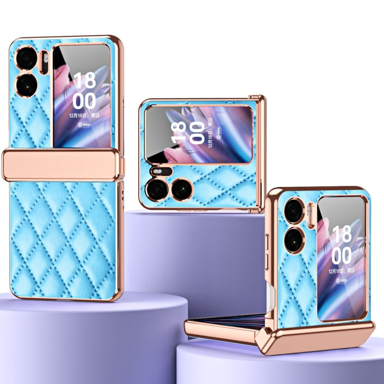 For OPPO Find N2 Flip Rhombus Pattern Electroplated Plain Leather Magnetic Hinge Phone Case with Protective Film