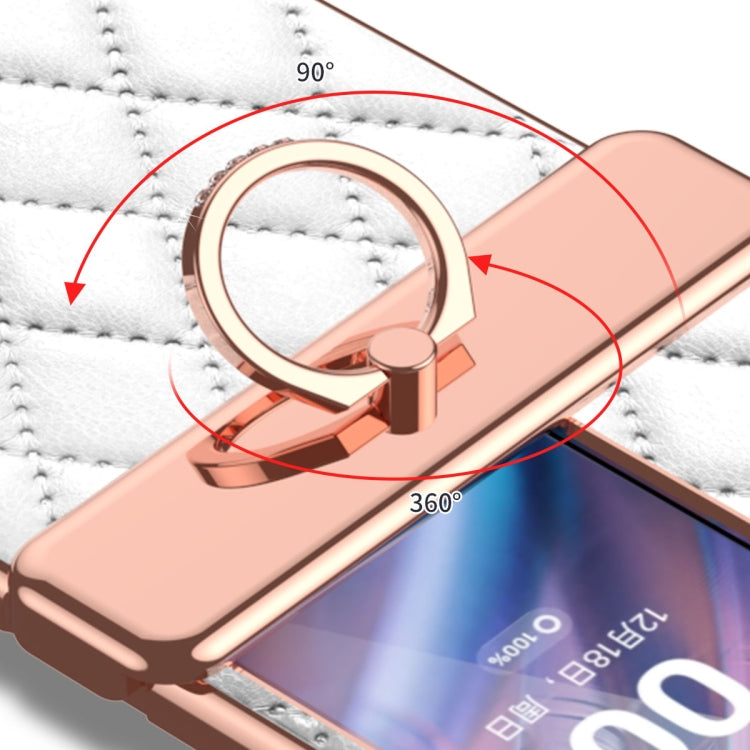 For OPPO Find N2 Flip Rhombus Pattern Electroplated Plain Leather Magnetic Hinge Phone Case with Protective Film