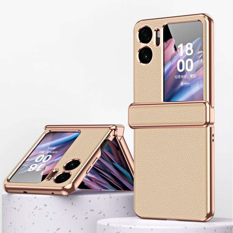 For OPPO Find N2 Flip Litchi Pattern Electroplating Frame Magnetic Phone Case with Protective Film