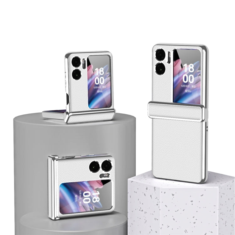 For OPPO Find N2 Flip Litchi Pattern Electroplating Frame Magnetic Phone Case with Protective Film