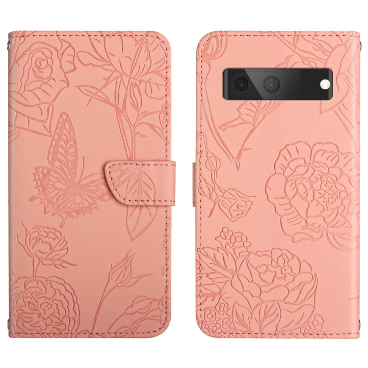 For Google Pixel 7A Skin Feel Butterfly Peony Embossed Leather Phone Case