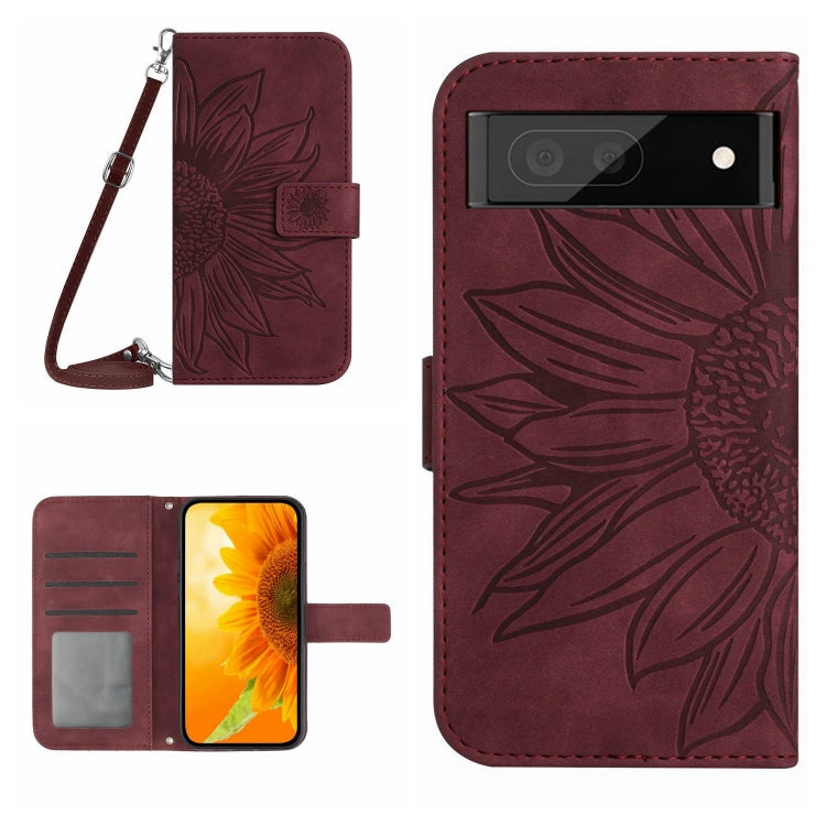 For Google Pixel 7A Skin Feel Sun Flower Pattern Flip Leather Phone Case with Lanyard