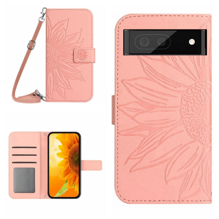 For Google Pixel 7A Skin Feel Sun Flower Pattern Flip Leather Phone Case with Lanyard
