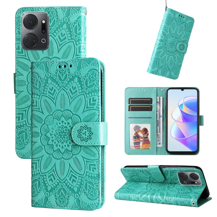 For Honor X7a Embossed Sunflower Leather Phone Case