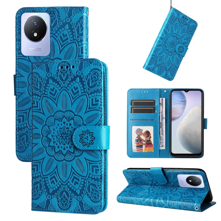 For vivo Y02 4G Embossed Sunflower Leather Phone Case
