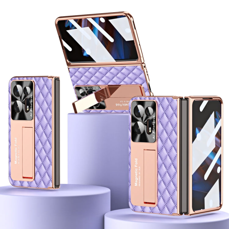 For OPPO Find N2 Rhombus Pattern Electroplated Plain Leather Phone Case