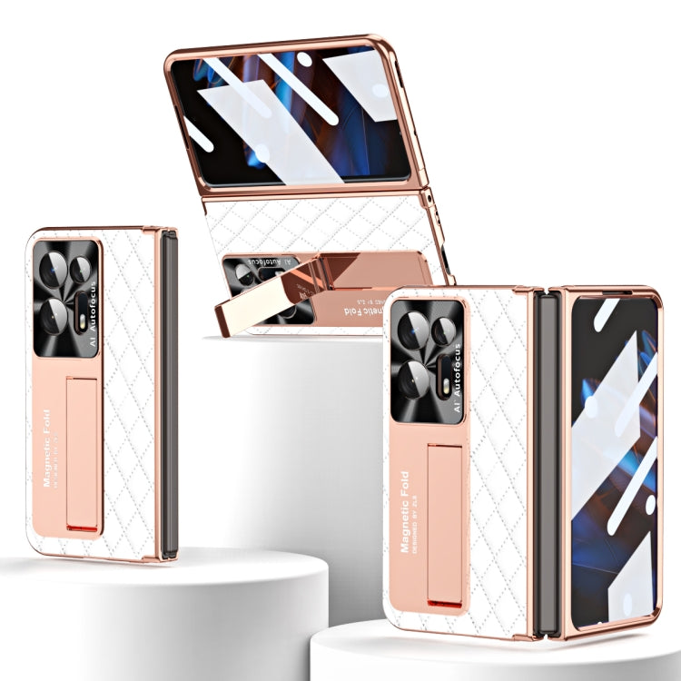 For OPPO Find N2 Rhombus Pattern Electroplated Plain Leather Phone Case