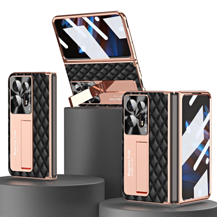 For OPPO Find N2 Rhombus Pattern Electroplated Plain Leather Phone Case