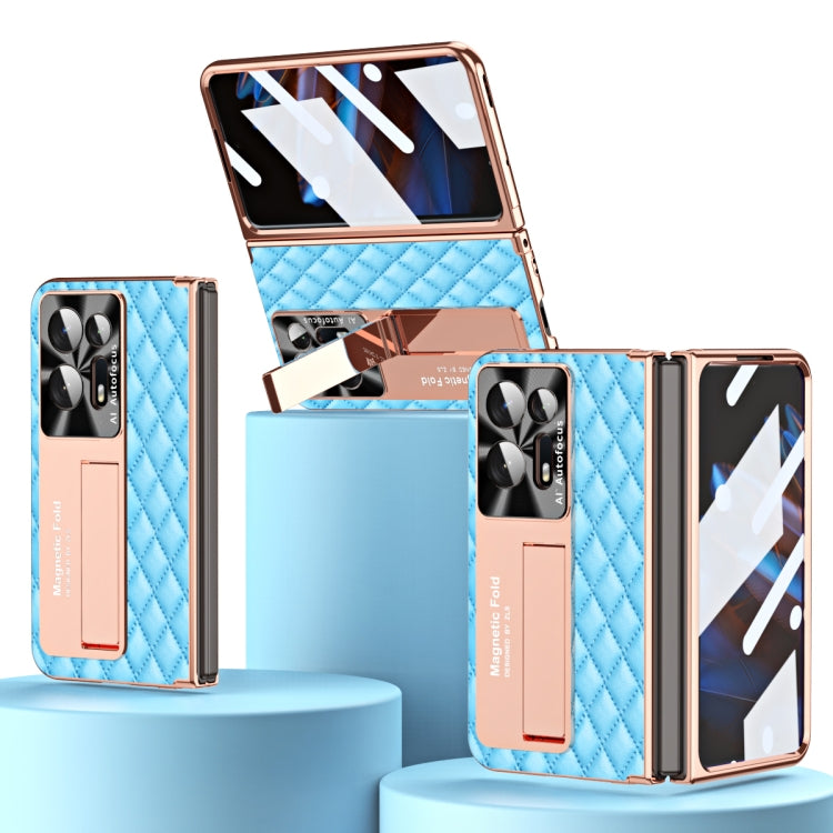 For OPPO Find N2 Rhombus Pattern Electroplated Plain Leather Phone Case