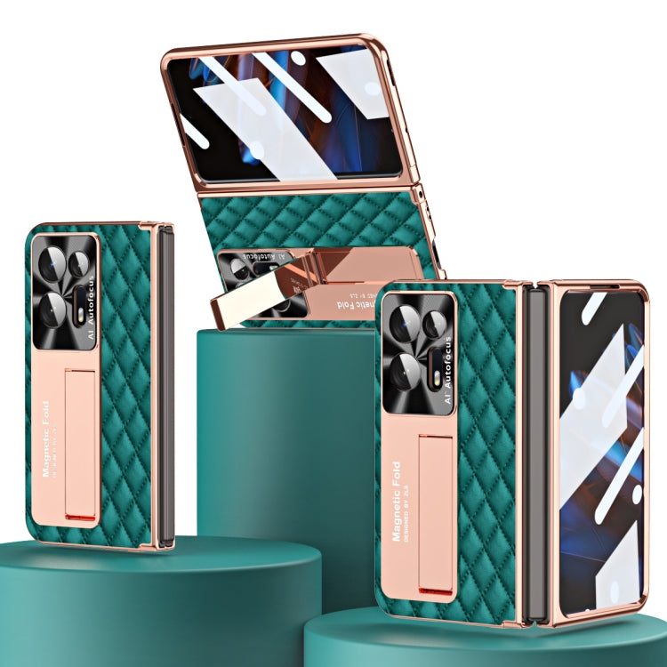 For OPPO Find N2 Rhombus Pattern Electroplated Plain Leather Phone Case