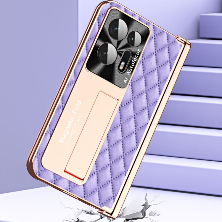 For OPPO Find N2 Rhombus Pattern Electroplated Plain Leather Phone Case with Pen Slot