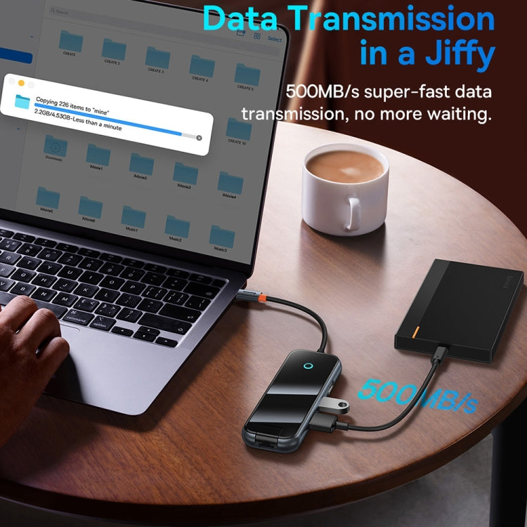 Baseus Extreme II WKJZ010113 5 in 1 USB-C / Type-C to USB3.0x2+USB2.0+USB-C / Type-C+RJ45 HUB Adapter(Space Grey)