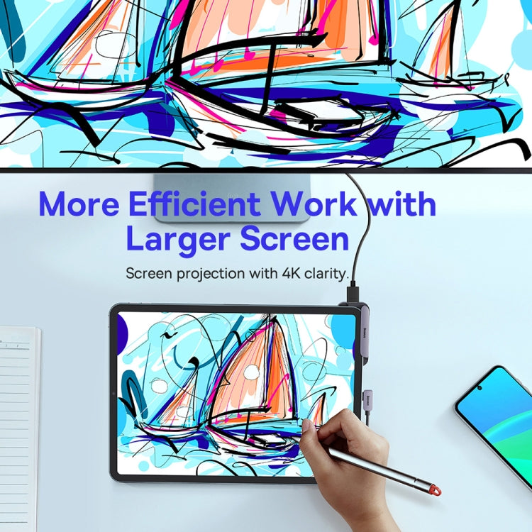 Baseus WKWJ000113 6 in 1 USB-C / Type-C to USB3.0+HDMI+USB-C / Type-C+3.5mm+SD/TF HUB Adapter(Space Grey)