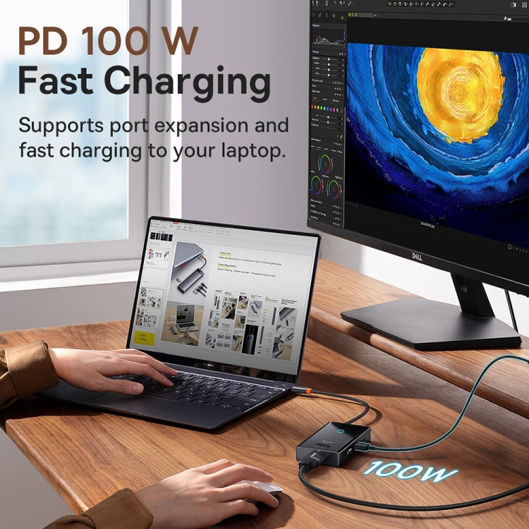 Baseus WKYY030313 8 in 1 USB-C / Type-C to USB3.0x2+USB2.0+PD+HDMI+SD/TF+RJ45 HUB Adapter(Space Grey)