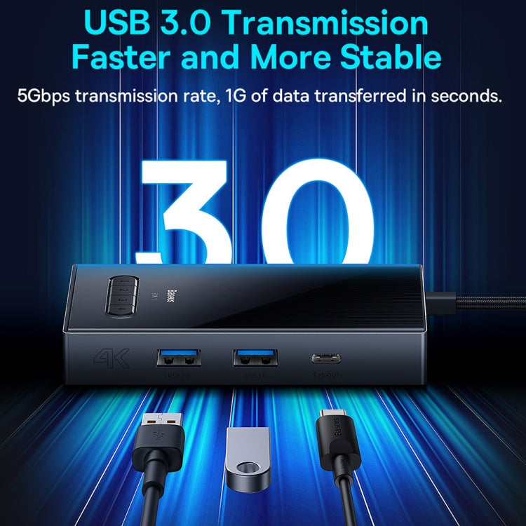 Baseus WKYY030413 8 in 1 USB-C / Type-C to HDMIx2+DP8K+VGA+USB3.0x2+USB-C / Type-C+PD HUB Adapter(Space Grey)