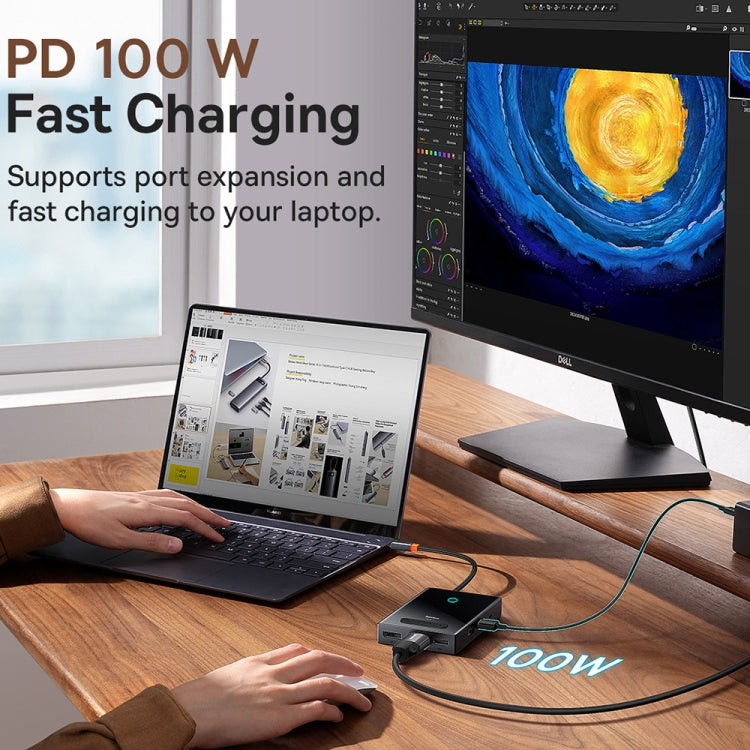 Baseus WKYY030413 8 in 1 USB-C / Type-C to HDMIx2+DP8K+VGA+USB3.0x2+USB-C / Type-C+PD HUB Adapter(Space Grey)