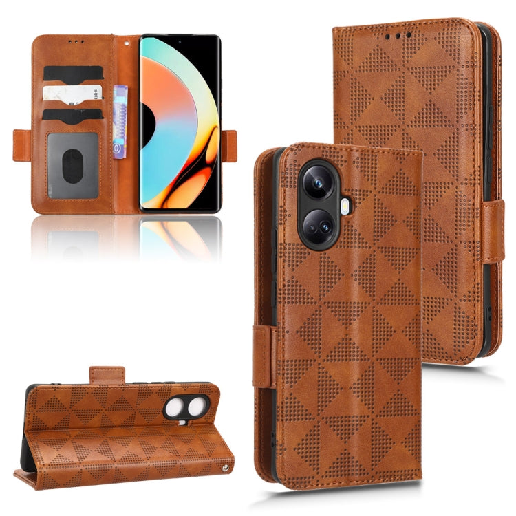 For Realme 10 Pro+ Symmetrical Triangle Leather Phone Case