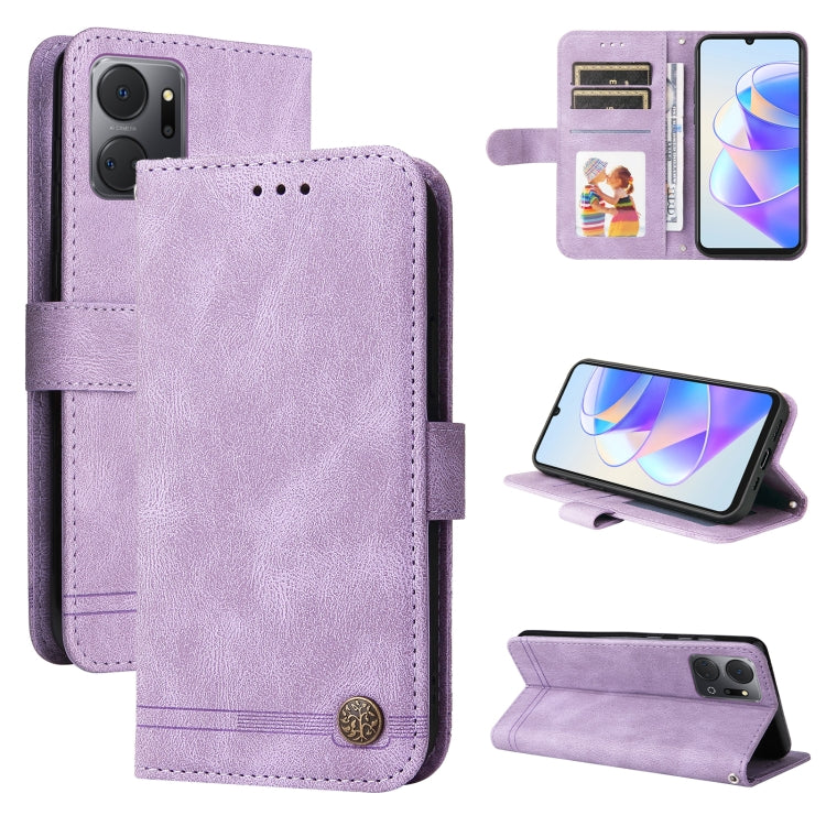 For Honor X7a Skin Feel Life Tree Metal Button Leather Phone Case