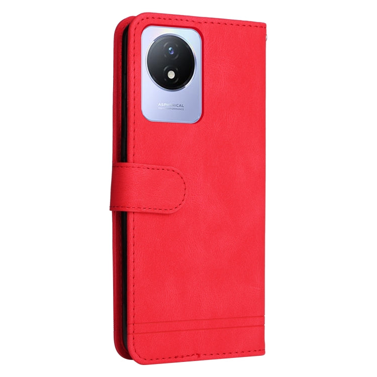 For vivo Y02 4G Skin Feel Life Tree Metal Button Leather Phone Case