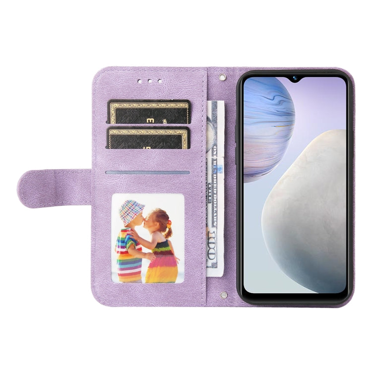 For vivo Y02 4G Skin Feel Life Tree Metal Button Leather Phone Case