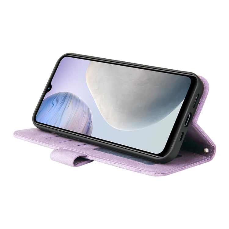 For vivo Y02 4G Skin Feel Life Tree Metal Button Leather Phone Case